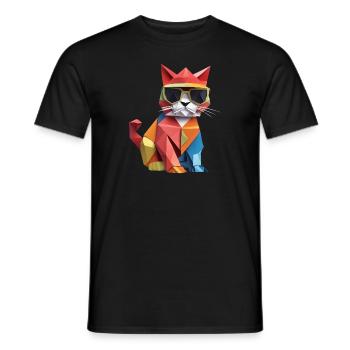Chat cool en origami - T-shirt homme - noir - Devant - AI Model Male 178 light (178cm)