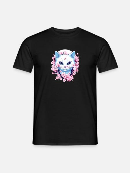 Kawaii Cat Japanese Retro Funny Anime Cat - Männer T-Shirt - Schwarz