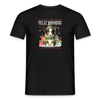 Border Collie Hund Feliz Navidog - Feliz Navidad Ch - Männer T-Shirt - Schwarz - Vorne - AI Model Male 178 light (178cm)