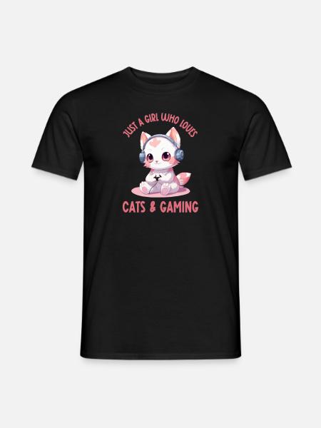Nur ein Mädchen, das Katzen liebt und niedliche Kawaii spielt - Männer T-Shirt - Schwarz
