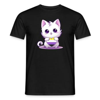 Nicht-binäre Flagge Niedliches Kawaii-Katzenherz - Männer T-Shirt - Schwarz - Vorne - AI Model Male 178 light (178cm)