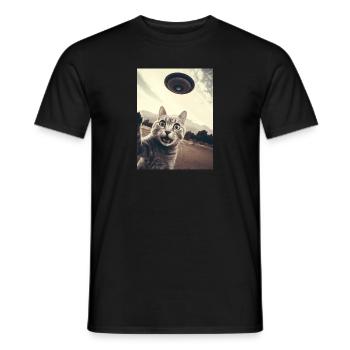 Funny Cat Selfie with UFO Classic Sci-Fi - Men's T-Shirt - black - Front - AI Model Male 178 light (178cm)