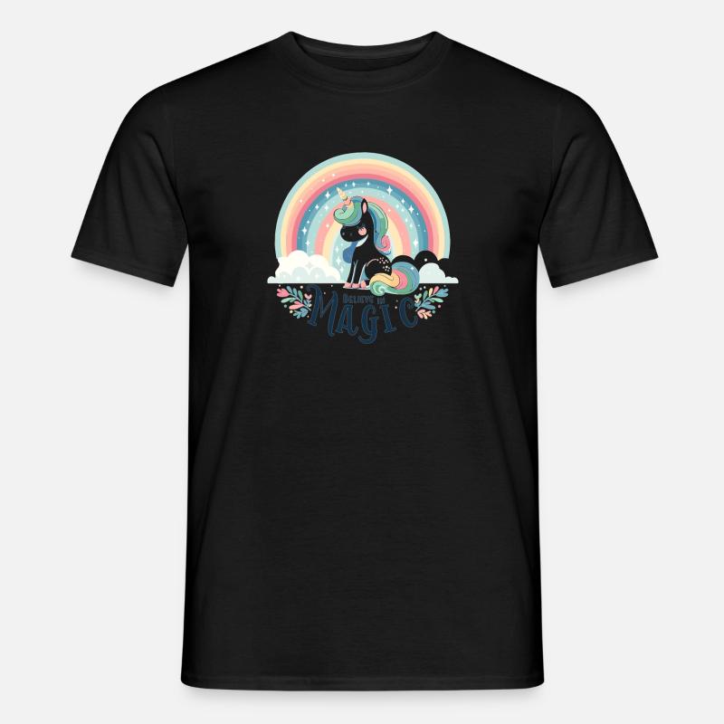 Einhorn unter einem Regenbogen - Männer T-Shirt - Schwarz