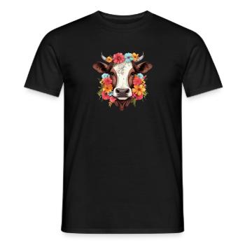Kuh mit bunten Blumen - Männer T-Shirt - Schwarz - Vorne - AI Model Male 178 light (178cm)