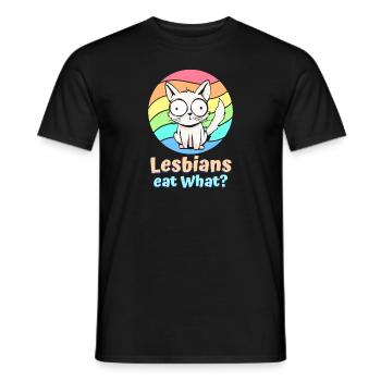 Lesbians Eat What Cat Funny Humor Pun LGBTQ Pride - Men's T-Shirt - black - Front - AI Model Male 178 light (178cm)
