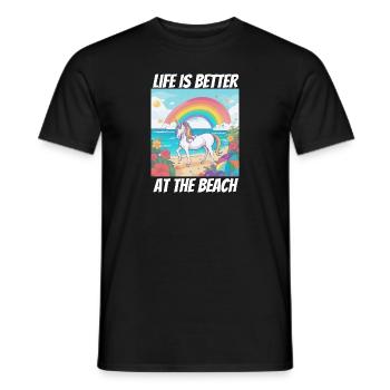La vie est plus belle à la plage Licorne - T-shirt homme - noir - Devant - AI Model Male 178 light (178cm)