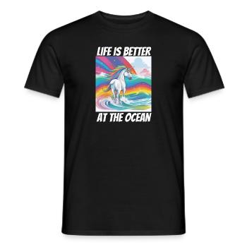 La vie est meilleure à la licorne de l’océan - T-shirt homme - noir - Devant - AI Model Male 178 light (178cm)