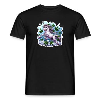 Licorne sous la pluie de feuilles de chanvre - T-shirt homme - noir - Devant - AI Model Male 178 light (178cm)