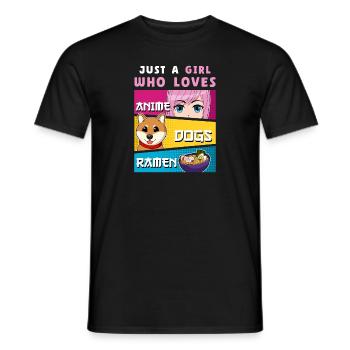 Just a Girl Who Loves Anime Dogs Ramen - Men's T-Shirt - black - Front - AI Model Male 178 light (178cm)