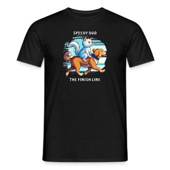 DOG CAT SPEEDY DUO THE FINISH LINE - Men's T-Shirt - black - Front - AI Model Male 178 light (178cm)
