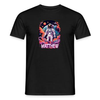 MATTHEW - Beautiful boy name with cool astronaut - Men's T-Shirt - black - Front - AI Model Male 178 light (178cm)