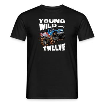 m Monster Truck 12th Birthday Boy Party - Jeune, - T-shirt homme - noir - Devant - AI Model Male 178 light (178cm)