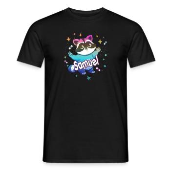 SAMUEL - Beautiful boy name with cute raccoon - Men's T-Shirt - black - Front - AI Model Male 178 light (178cm)