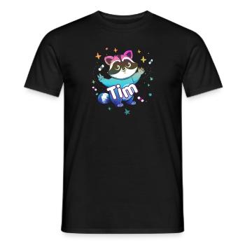TIM - Beau nom de garçon avec un raton laveur mignon - T-shirt homme - noir - Devant - AI Model Male 178 light (178cm)