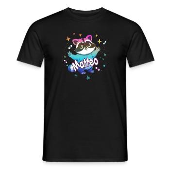 MATTEO - Beautiful boy name with cute raccoon - Men's T-Shirt - black - Front - AI Model Male 178 light (178cm)
