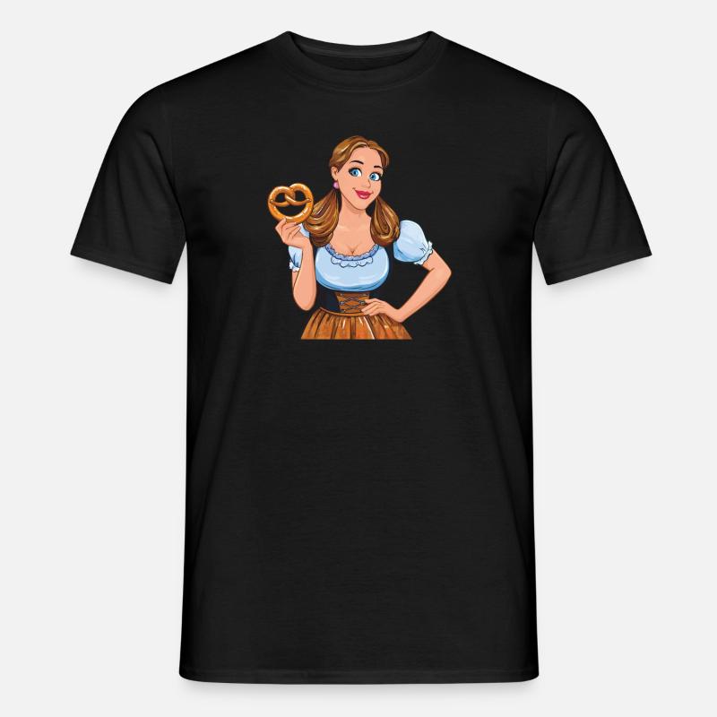 FRAU DIRNDL BREZEL - Männer T-Shirt - Schwarz