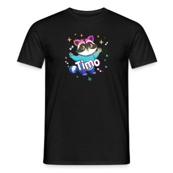 TIMO - Beau nom de garçon avec un raton laveur mignon - T-shirt homme - noir - Devant - AI Model Male 178 light (178cm)