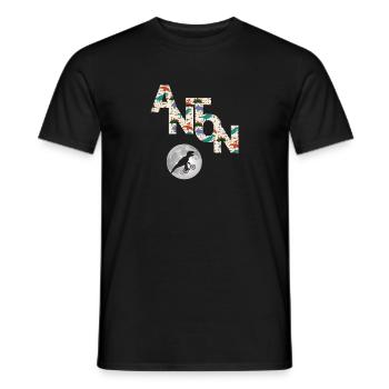 ANTON - Beau prénom de garçon avec dinosaure - T-shirt homme - noir - Devant - AI Model Male 178 light (178cm)