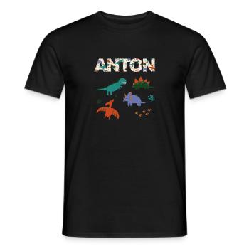 ANTON - Beau prénom de garçon avec dinosaure - T-shirt homme - noir - Devant - AI Model Male 178 light (178cm)