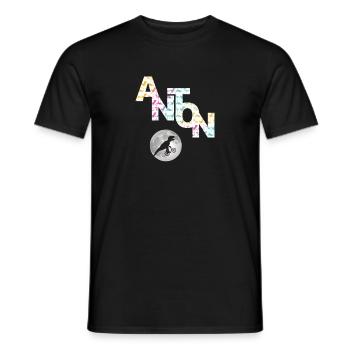ANTON - Beau prénom de garçon avec dinosaure - T-shirt homme - noir - Devant - AI Model Male 178 light (178cm)
