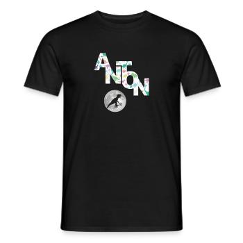 ANTON - Beau prénom de garçon avec dinosaure - T-shirt homme - noir - Devant - AI Model Male 178 light (178cm)