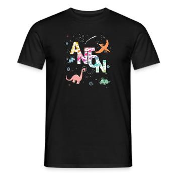 ANTON - Beau prénom de garçon avec dinosaure - T-shirt homme - noir - Devant - AI Model Male 178 light (178cm)