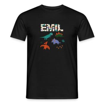 EMIL - Beautiful boy name with dinosaur - Men's T-Shirt - black - Front - AI Model Male 178 light (178cm)