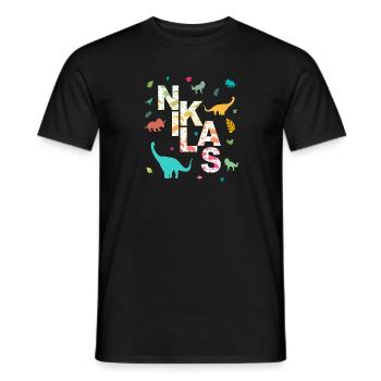 NIKLAS - Schöner Jungen Name mit Dinosaurier - Männer T-Shirt - Schwarz - Vorne - AI Model Male 178 light (178cm)