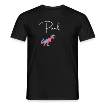 PAUL - Beautiful boy name with dinosaur - Men's T-Shirt - black - Front - AI Model Male 178 light (178cm)