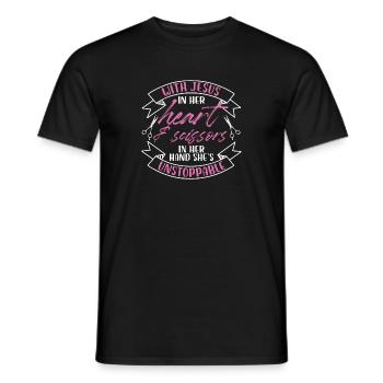 Avec Jésus dans son cœur et des ciseaux à la main - T-shirt homme - noir - Devant - AI Model Male 178 light (178cm)