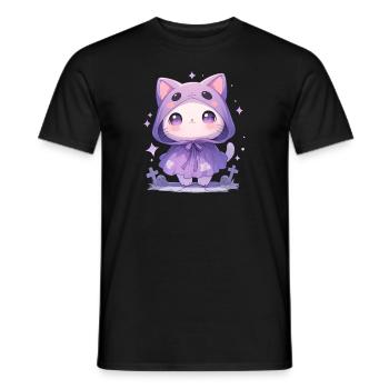 Cute Halloween Cat Disguised as a Ghost - Men's T-Shirt - black - Front - AI Model Male 178 light (178cm)