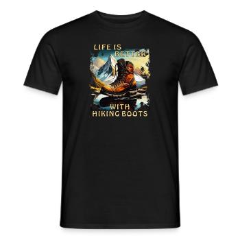 LIFE IS BETTER WITH HIKING BOOTS - Männer T-Shirt - Schwarz - Vorne - AI Model Male 178 light (178cm)