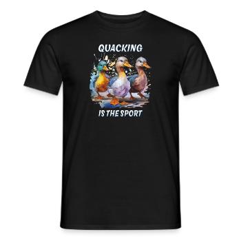 DUCK QUACKING IS THE SPORT - Men's T-Shirt - black - Front - AI Model Male 178 light (178cm)