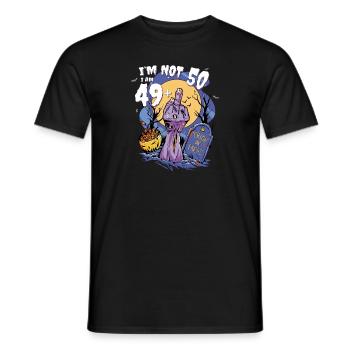 Spooky 50th Birthday - 49 + Middle Finger Zombie - Men's T-Shirt - black - Front - AI Model Male 178 light (178cm)