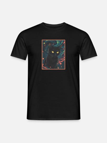 Cosmic Black Cat in the Stars - Men's T-Shirt - black