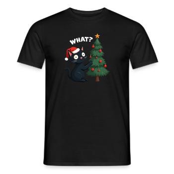 Cat What? Funny Christmas Tree for Cat Lovers - Men's T-Shirt - black - Front - AI Model Male 178 light (178cm)