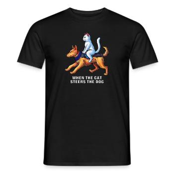 QUAND LE CHAT DIRIGE LE CHIEN - T-shirt homme - noir - Devant - AI Model Male 178 light (178cm)