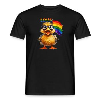 ENTE REGENBOGEN-FAHNE LOVE - Männer T-Shirt - Schwarz - Vorne - AI Model Male 178 light (178cm)