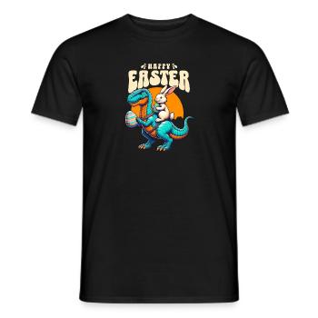 Easter Bunny Riding Dinosaur with Easter Egg - Men's T-Shirt - black - Front - AI Model Male 178 light (178cm)