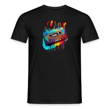 CASSETTE DE MUSIQUE années 70 - T-shirt homme - noir - Devant - AI Model Male 178 light (178cm)