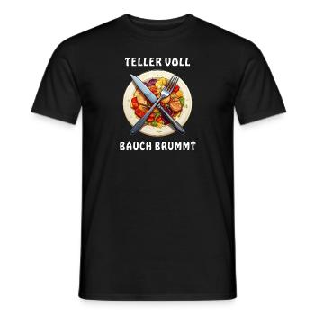 Dinner plate PLATE FULL BELLY BUZZES - Men's T-Shirt - black - Front - AI Model Male 178 light (178cm)