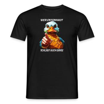QUI BAT LA PEAU DE CANARD AUSSI LES OIES - T-shirt homme - noir - Devant - AI Model Male 178 light (178cm)
