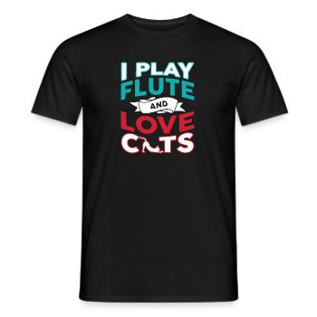 I Play Flute And Love Cats - Männer T-Shirt - Schwarz - Vorne - AI Model Male 178 light (178cm)