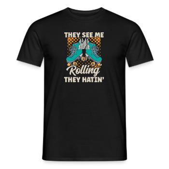 Retro Roller Skates See Me Rollin - Männer T-Shirt - Schwarz - Vorne - AI Model Male 178 light (178cm)