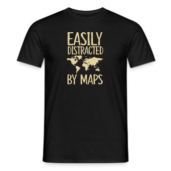 Easily Distracts By Maps - Männer T-Shirt - Schwarz - Vorne - AI Model Male 178 light (178cm)