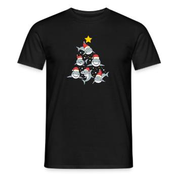 Cute Sharks Xmas Tree - Männer T-Shirt - Schwarz - Vorne - AI Model Male 178 light (178cm)