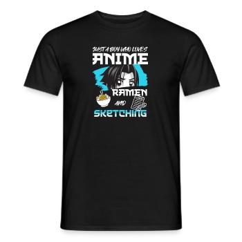 Just A Boy Who Loves Anime Ramen And Sketching - Männer T-Shirt - Schwarz - Vorne - AI Model Male 178 light (178cm)
