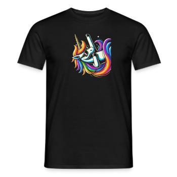 Regenbogen Einhorn mit Sonnenbrille Comic Kunst - Männer T-Shirt - Schwarz - Vorne - AI Model Male 178 light (178cm)