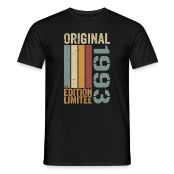 1993 | Édition Limitée cadeau d'anniversaire 1993 - T-shirt homme - noir - Devant - AI Model Male 178 light (178cm)