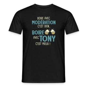 antony boire modération boire avec tony cest mieux - T-shirt homme - noir - Devant - AI Model Male 178 light (178cm)